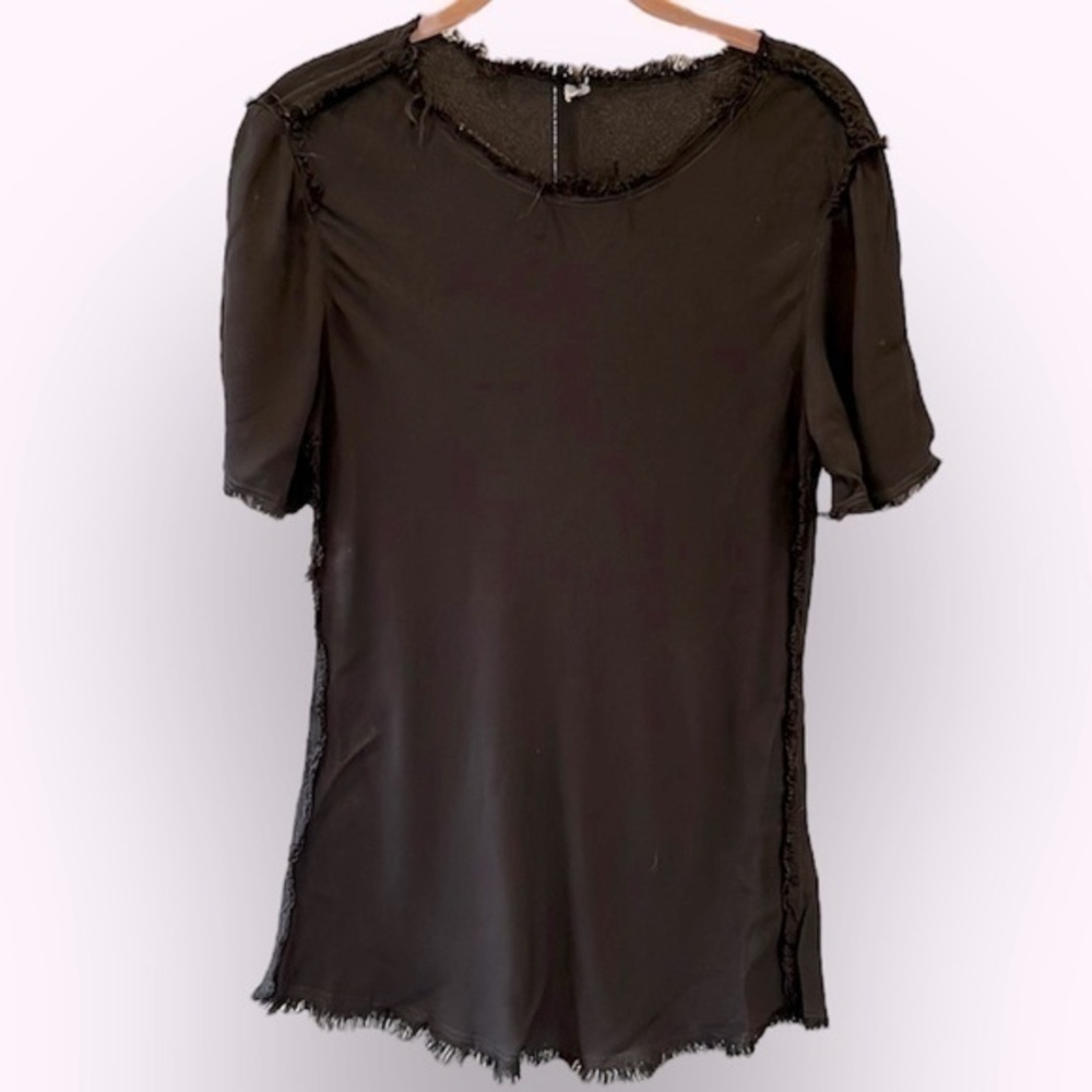 🐠Maddy Hill Black Frayed Edge Exposed Seams Top Contemporary Minimalist XS/S
